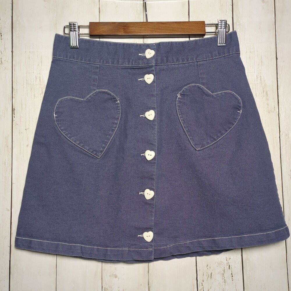 Heart Button Pocket Mini Skirt Cottagecore Cute Coquette Size L Smak Parlour